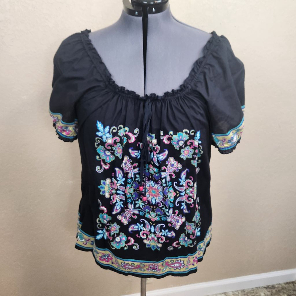 Trenz by Theresa Renz Colorful Paisley Print Peasant Top 1X (7416)